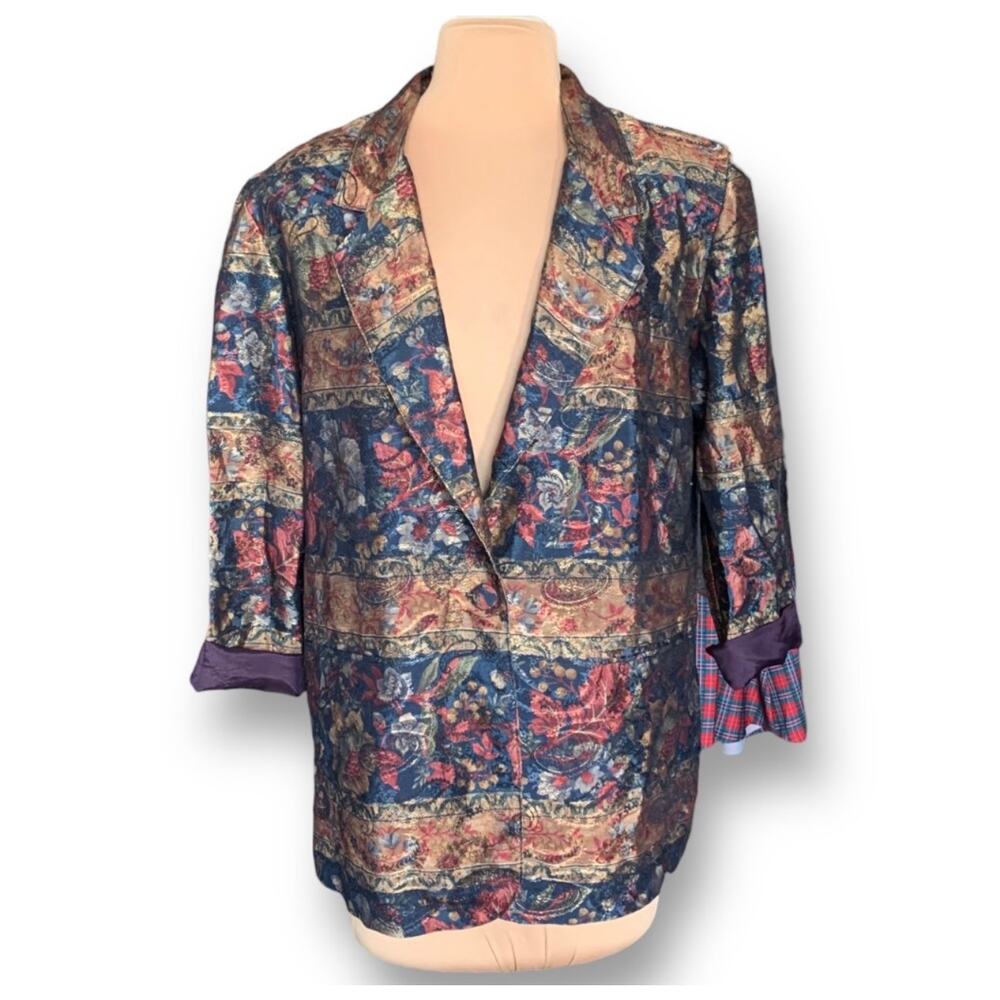 Vintage 90s Tapestry Blazer Navy Floral Large